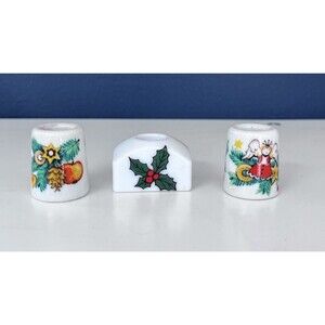 Trio of Miniature Candle Stick Tapers Holder Ceramic Germany Holiday Christmas
